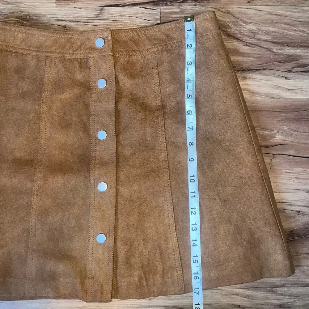 Brown Suede Snap Up High Waist Mini Skirt H&M Divided Size 6